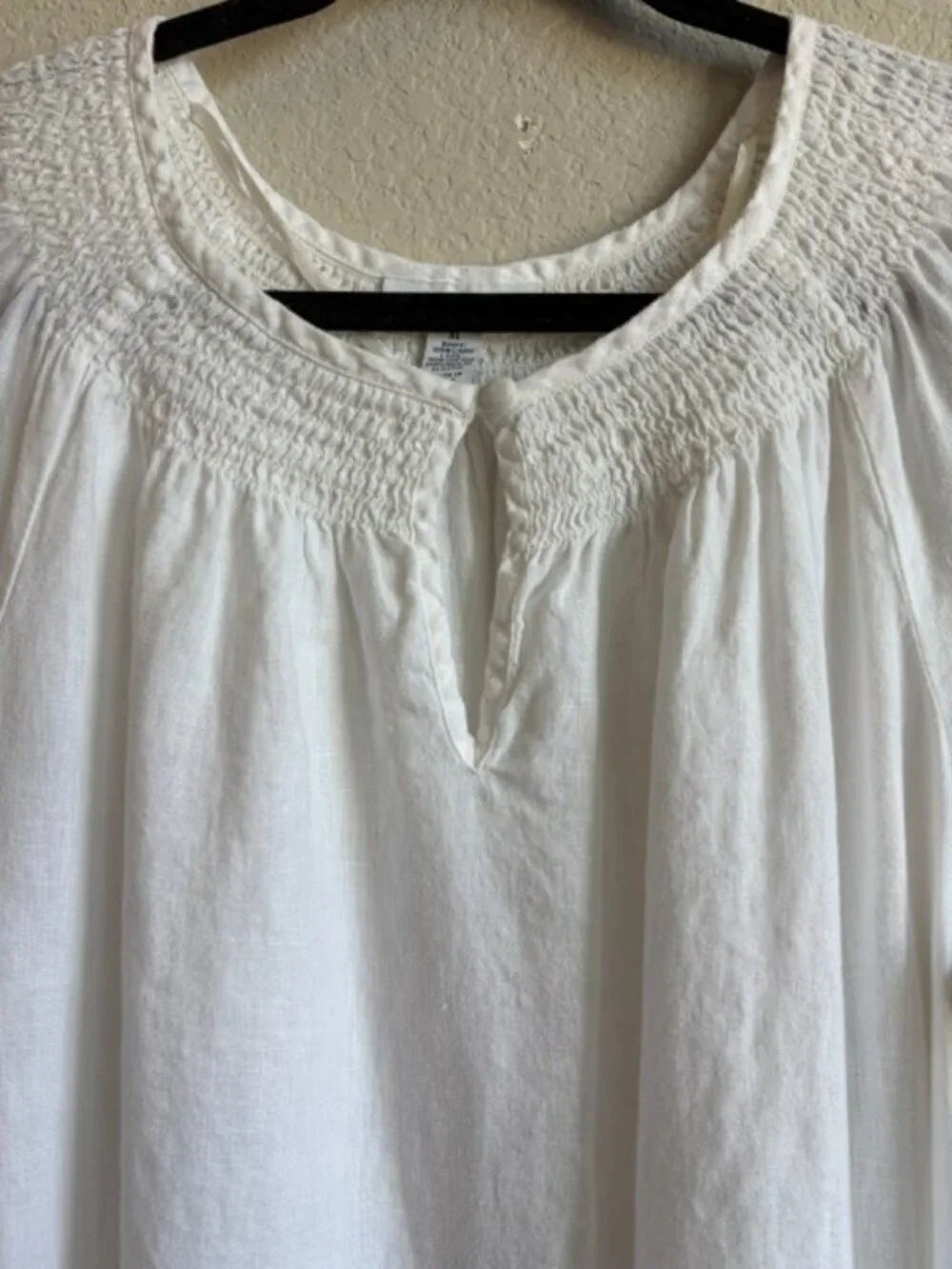Charter Club Weekend Women's White 100% Linen Lace Trim Blouse XL Boho Coastal